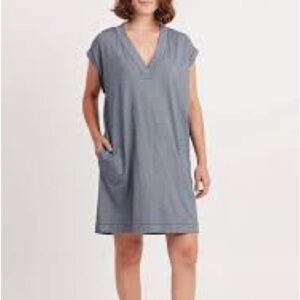 ATM Anthony Thomas Melillo Pima Cotton V Neck Shift Dress in Blue - Size Small